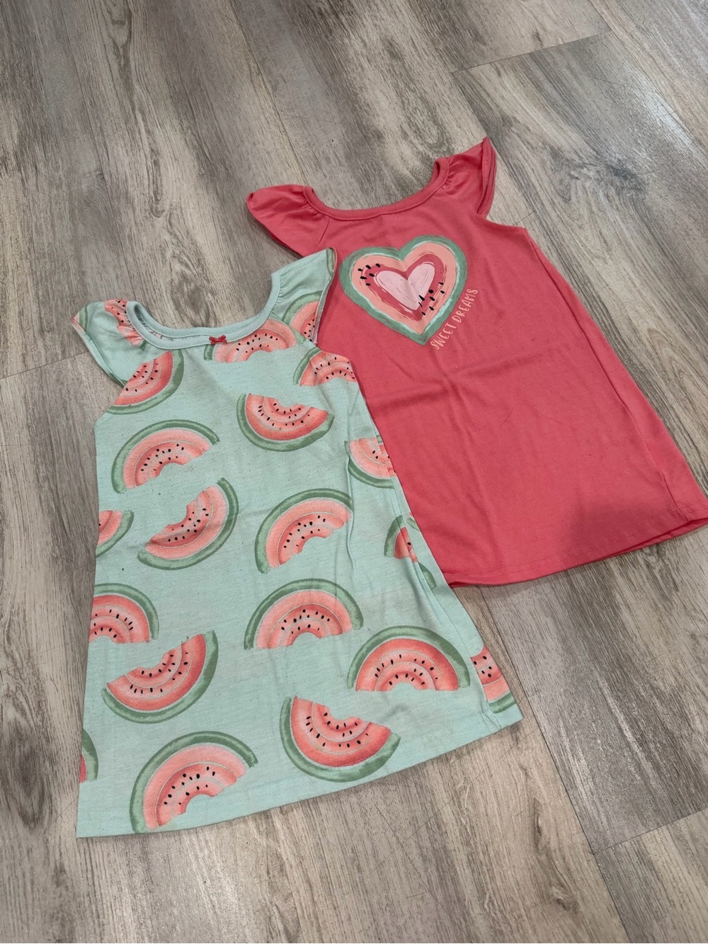 Carter's Girls' Watermelon Print & Heart Tank Nightgown Set - Mint & Coral